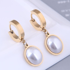 Korean fashion metal simple inlaid pearl titanium steel hoop earrings wholesale