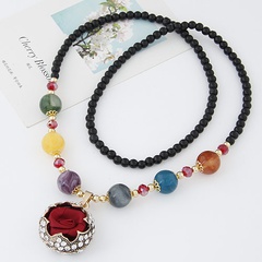 Koreanische Mode Metall Rose Anhänger Perlen lange Halskette Pullover Kette