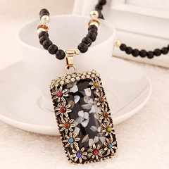 Korean fashion inlaid shell long square pendant crystal beads sweater chain