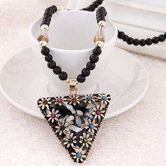 Korean fashion inlaid bead triangle pendant crystal beads long necklace wholesale