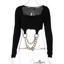 fashion stitching chain pendant Slimfit square neck longsleeved Tshirtpicture15