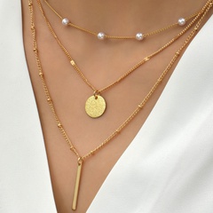 European American fashion personality simple round piece multi-layer clavicle chain necklace