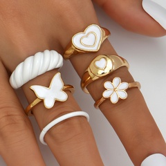 Moda personalidad femenina simple nuevo amor mariposa flor conjunto de anillos de 6 piezas