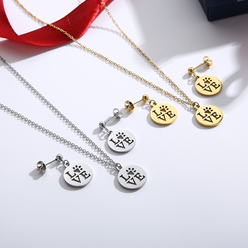 fashion clavicle chain cat claw stainless steel ring pendant letter LOVE set