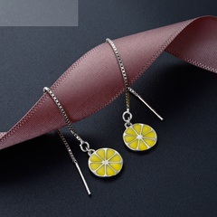 little fruit lemon earrings S925 silver personality temperament Korean long tassel ear line earrings
