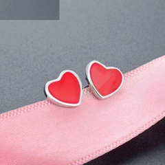 Korean Style Romantic Red Heart Spade Ear Studs Dripping Oil S925 Silver Simple Earrings Women's Accessories Fresh Jewelry