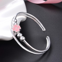Pure silver S990 sterling silver four-leaf clover bracelet female fashion open solid bead silver bracelet