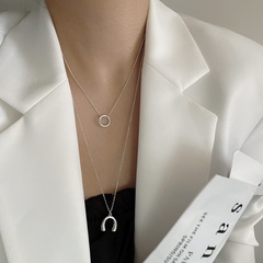 Korean Ins Cold Affordable Luxury Style 925 Sterling Silver Ou-Shaped Double-Layer Necklace Sweater Chain Personal Influencer All-Match Clavicle Chain