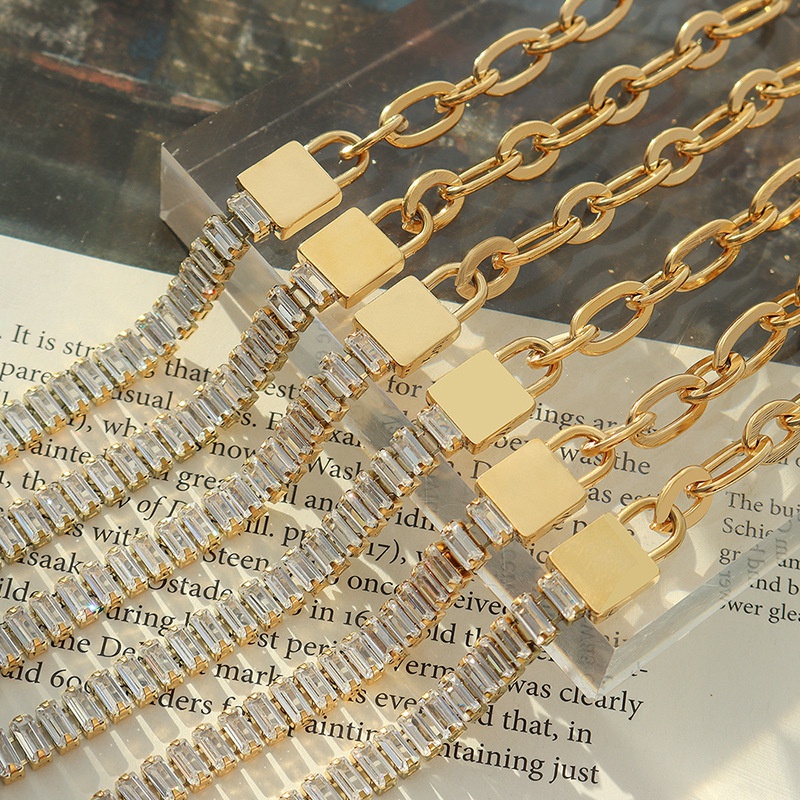 South Korea lock zircon splicing metal chain titanium steel plated 18K bracelet