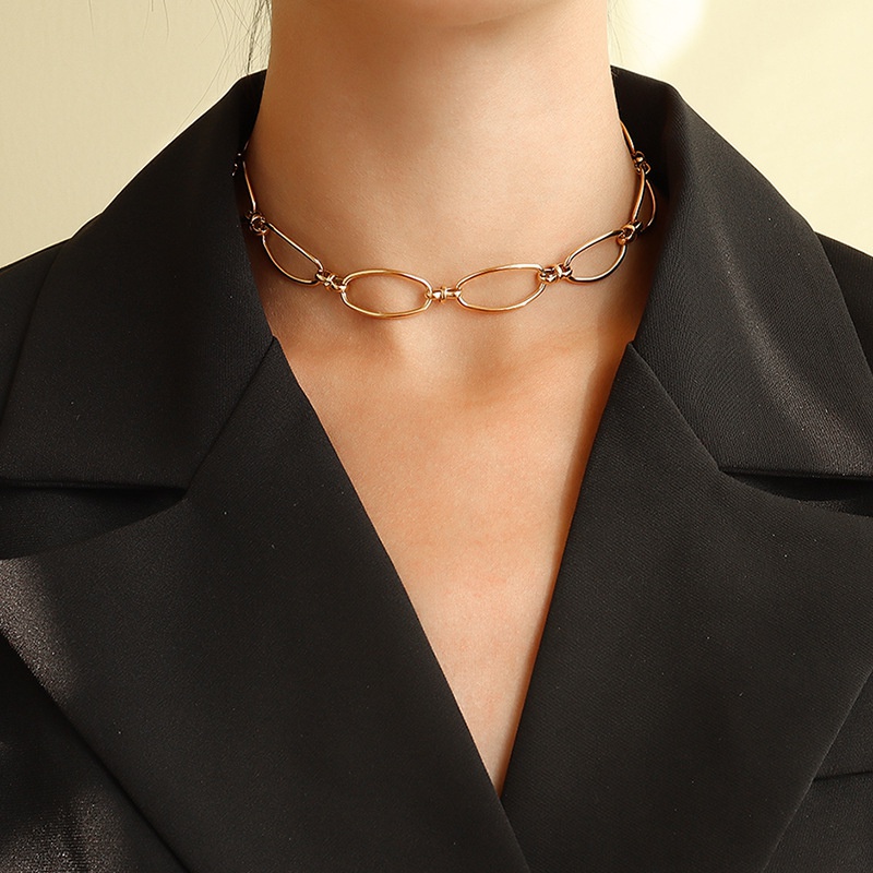 retro stitching chain necklace titanium steel 18k gold bracelet earrings