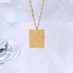 retro checkerboard lattice square pendant necklace clavicle chain titanium steel