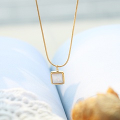 Special-Interest Design Square White Sea Shell Pendant Necklace French Ins Cold Style Sweater Chain Titanium Steel Necklace P069