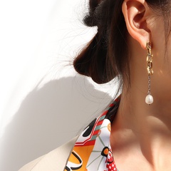 Marka French Style Ins Ornament Imitation Baroque Chain Fresh Water Pearl Earrings Titanium Steel 18K Earrings F352