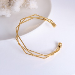 fashion three-layer wire diameter multilateral design opening adjustable bracelet titanium steel plated 18K gold