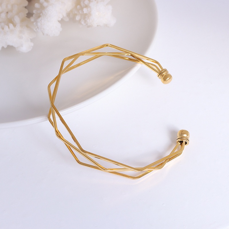 fashion threelayer wire diameter multilateral design opening adjustable bracelet titanium steel plated 18K gold
