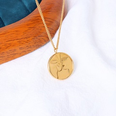 texture concave-convex face design round plate pendant necklace 18k real gold plated