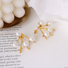 Marka French Style Ins Ornament Irregular Imitation Pearl Geometric Earrings Titanium Steel 18K Gold Earrings Female F525