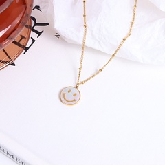 French Choker Vintage Smiley Face Pendant Necklace Female Clavicle Chain Titanium Steel 18K Gold White Sea Shell Design Female P171