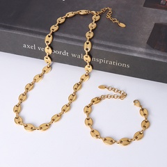 European and American Ins Minimalist Style Popular Pig Nose Stitching Chain Titanium Steel 18K Gold Necklace Suit E282-P270