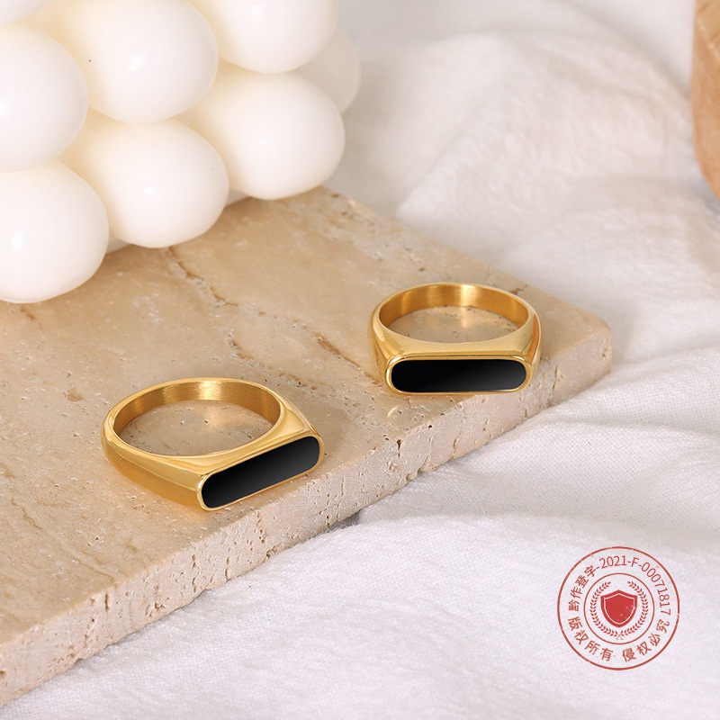 European and American jewelry geometric epoxy minimalist titanium steel 18k real gold ring