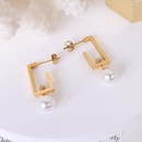 simple personality titanium steel plated 18k gold imitation pearl earrings female wholesalepicture9