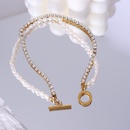 European and American double layered chain freshwater pearl titanium steel 18K braceletpicture5