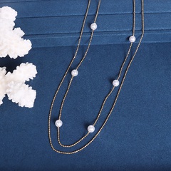 retro minimalist imitation pearl double layered necklace titanium steel plated 18K jewelry necklace