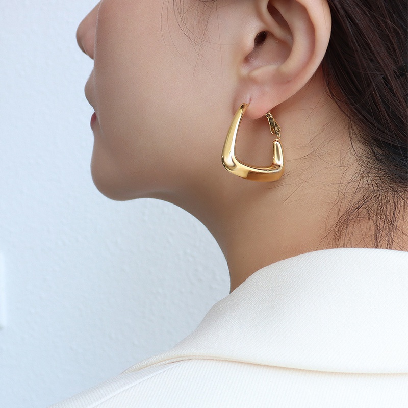 fashion niche design geometric titanium steel 18K gold plated earrings women