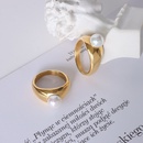 French retro titanium steel plated 18k gold imitation pearl tail ring simplepicture8