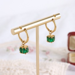 European and American compact four-sided emerald zircon ttanium steel plated earrings
