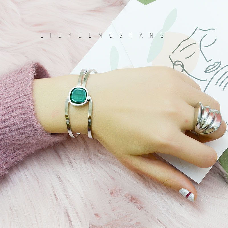 European and American simple fashion emerald agate acrylic bracelet titanium steel jewelry
