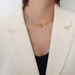 Cadena de diseño de hebilla OT exagerada simple europea y americana pulsera de collar de oro de 18 quilates de acero de titanio