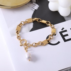 fashion titanium steel plated 18k gold freshwater pearl bracelet wholesale