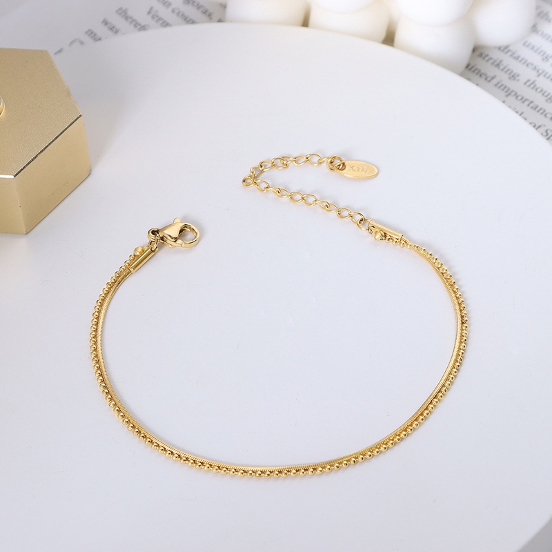 simple titanium steel plated 18k gold double layer rice bead chain bracelet