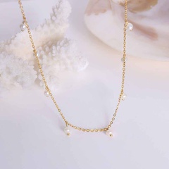 simple titanium steel plated 18k gold freshwater pearl stitching necklace jewelry
