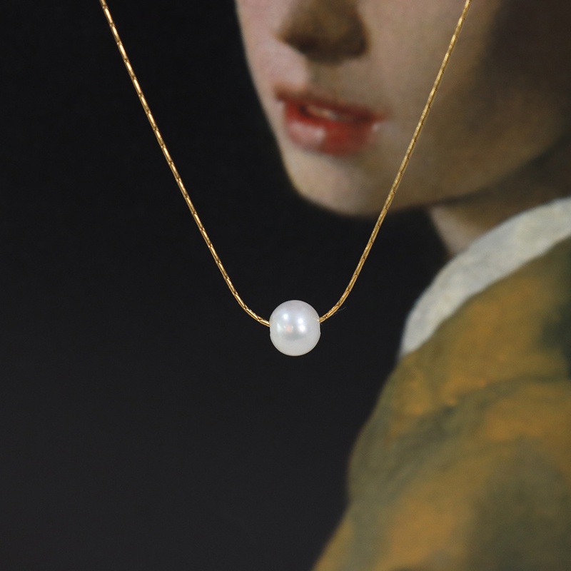 retro fashion titanium steel small skirt freshwater pearl pendant necklace