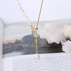 retro titanium steel plated 18k gold freshwater pearl necklace pull buckle necklace