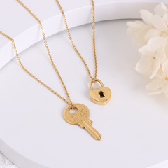 fashion key heart lock pendant necklace titanium steel 18k gold plated clavicle chain