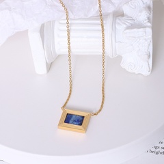 square oil painting lapis lazuli pendant necklace clavicle chain retro titanium steel necklace