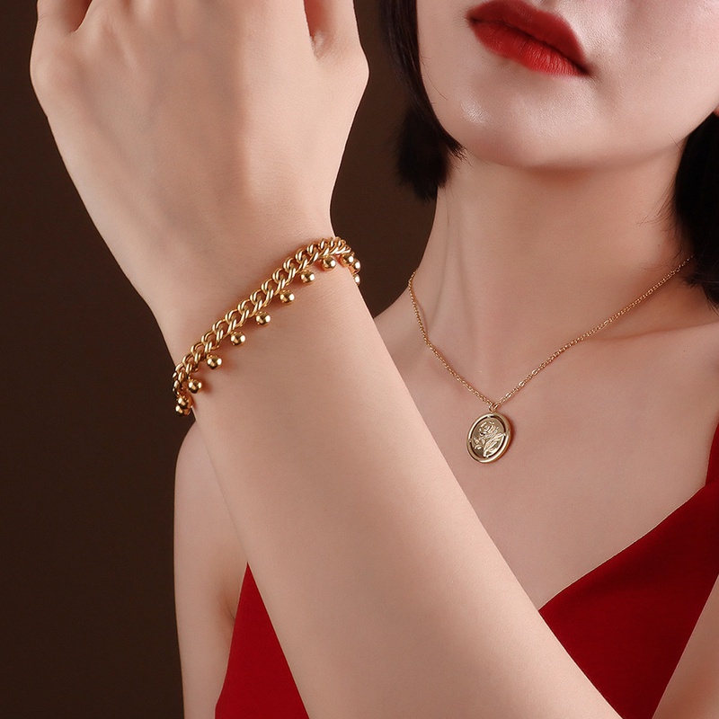 simple chain small steel ball titanium steel material 18k gold plated bracelet