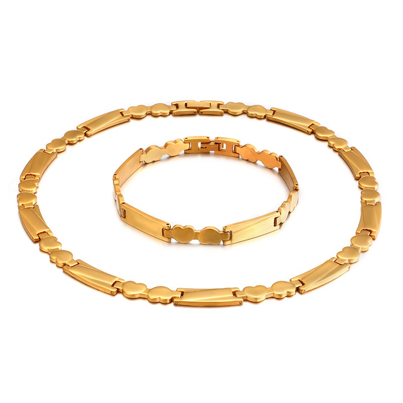 European and American popular stainless steel geometric peach heartshaped bracelet necklace set