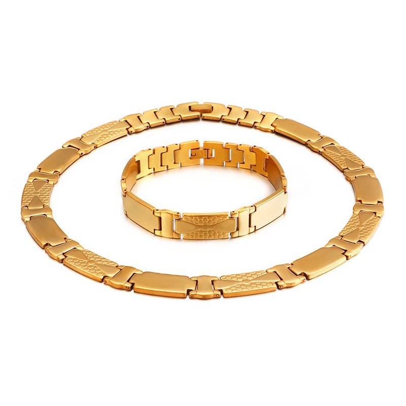 European and American fashion goldplated stainless steel necklace bracelet twopiece set