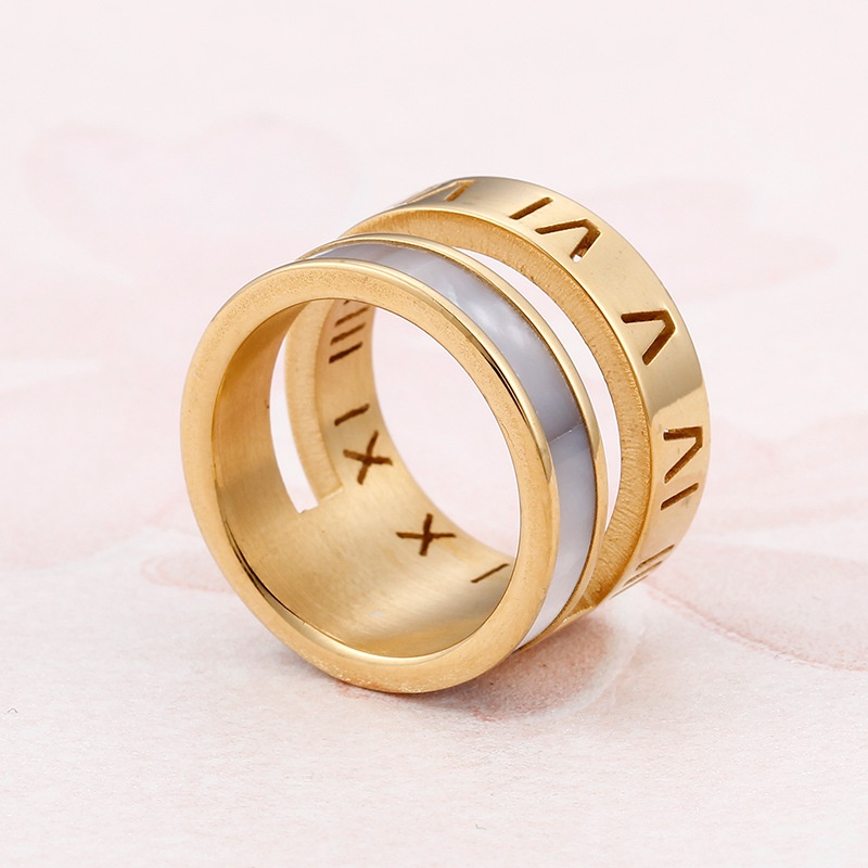 Roman letter trendy personality stainless steel shell ring