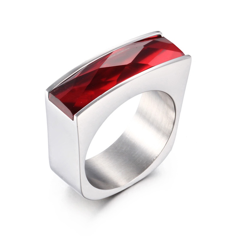 Nuevo anillo de cristal rectangular de acero de titanio popular europeo y americano