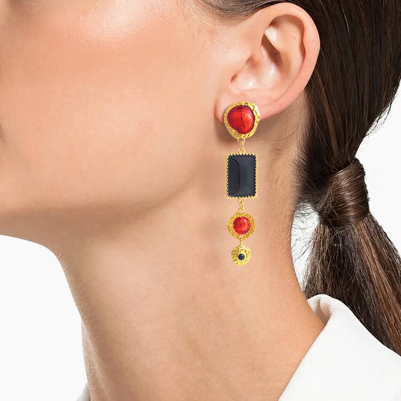 European and American new oil painting enamel ear jewelry retro temperament long earrings