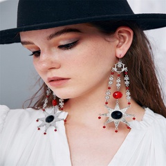new retro bohemian style five-pointed star long earrings exaggerated inlaid rice bead earrings