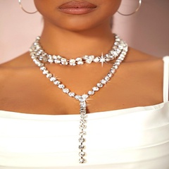 new ethnic style diamond-studded chain fashion necklace multi-layer tassel