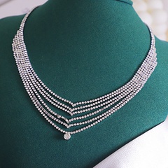 new retro exaggerated necklace clavicle chain multi-layer rhinestone necklace