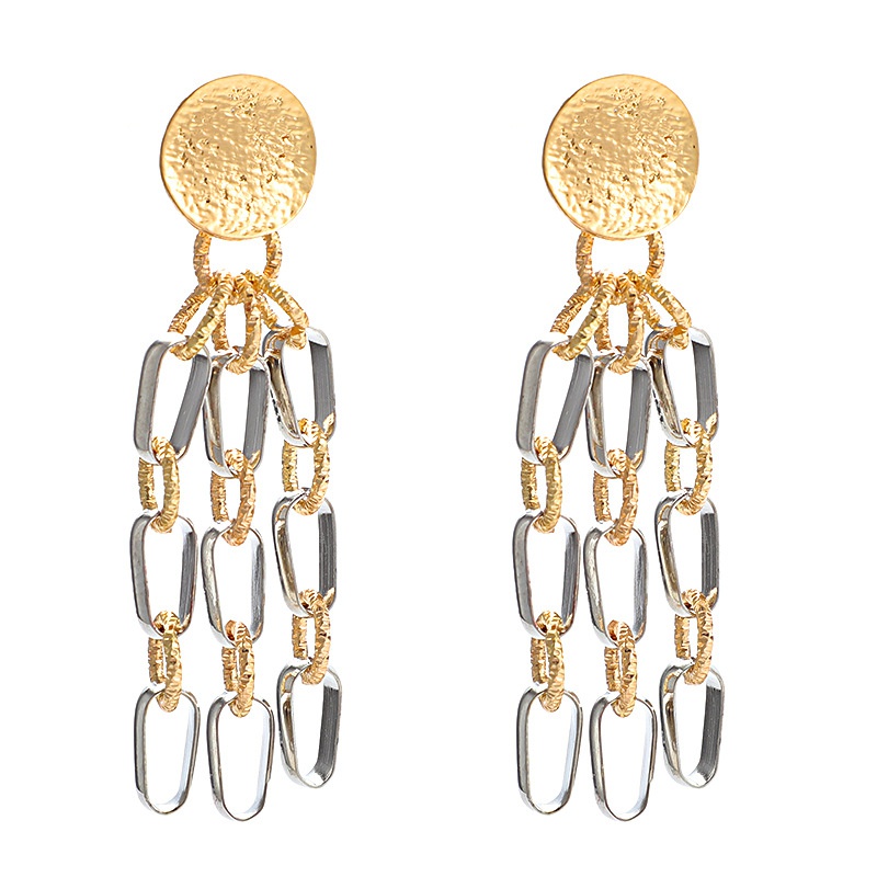 fashion jewelry exaggerated metal tassel earrings fashion retro geometric round piece earrings