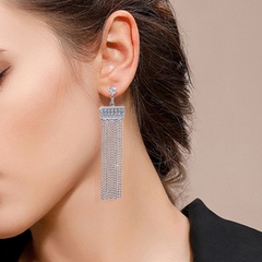 New Korean version of round bead chain tassel earrings long rhinestone simple earrings